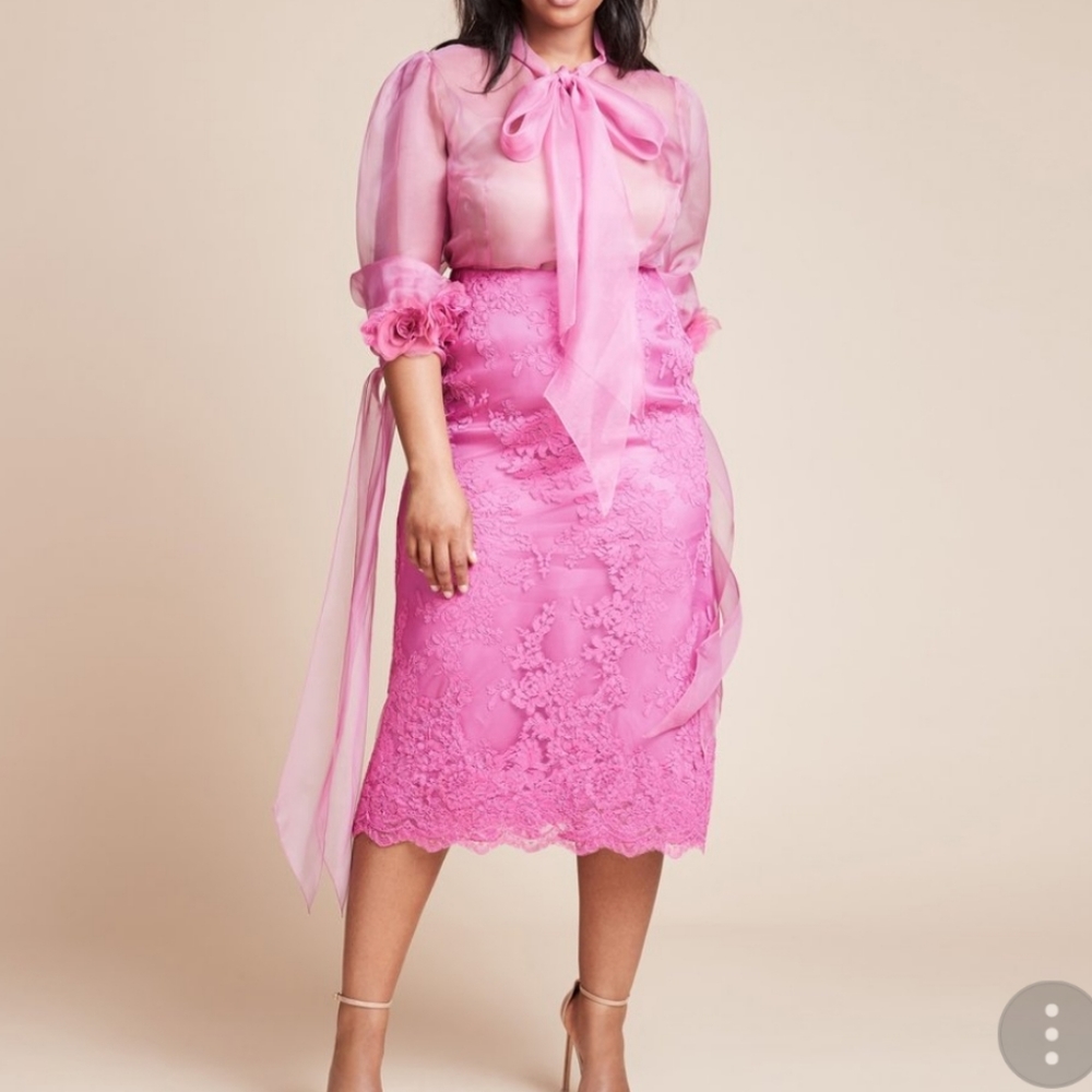 Marchesa Corded Lace A-Line Skirt in Azalea